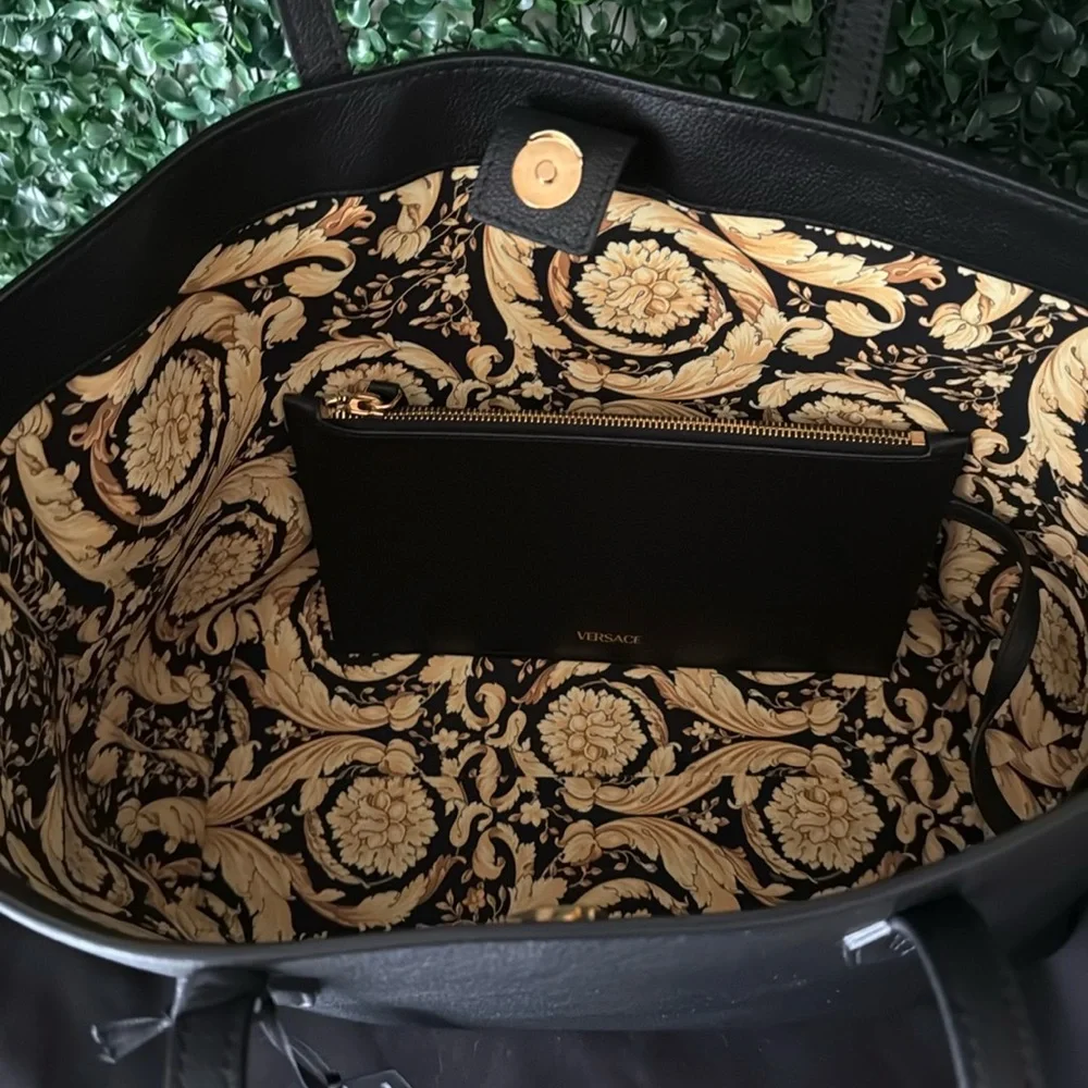 Versace Black Leather Medusa Tote Bag Brand New